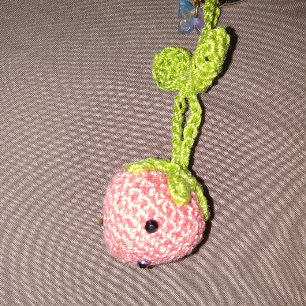 Hand Crafted Pink and Green Crochet Key Holder